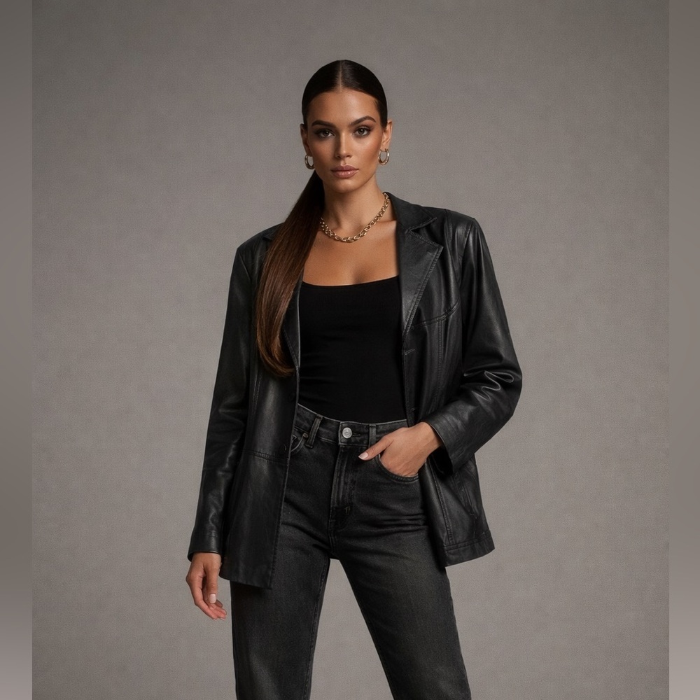 Danier Women's Classic Black Leather Jacket